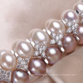 New Design Pearl Bracelet 8-9mm AAA Near Round Double Rows Sterling Silver Mixed Color Pearl Bracelet